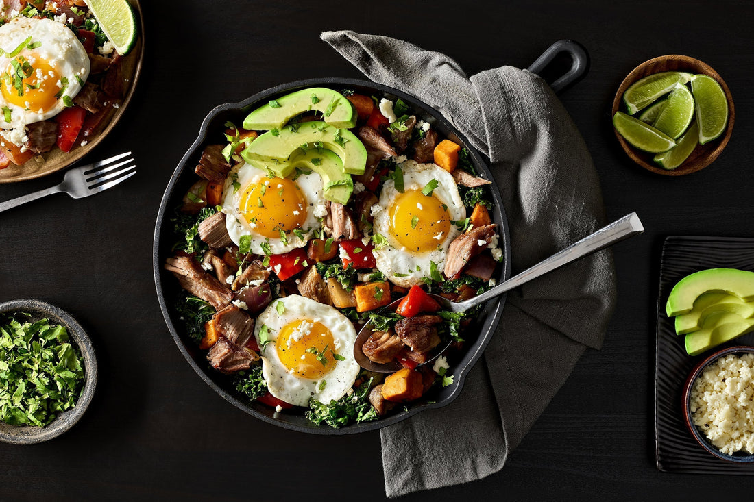 Sweet Potato and Kale Hash with Carnitas and Eggs